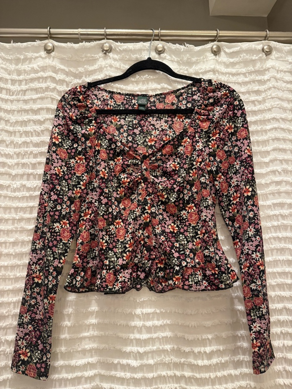 wild fable Black Floral Lace-Up Long Sleeve Top
